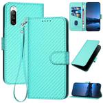 For Sony Xperia 10 III YX0070 Carbon Fiber Buckle Leather Phone Case with Lanyard(Light Blue)