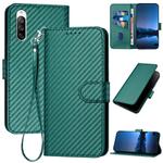 For Sony Xperia 10 III YX0070 Carbon Fiber Buckle Leather Phone Case with Lanyard(Dark Green)