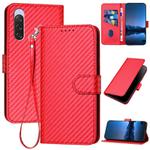 For Sony Xperia 10 V 2023 YX0070 Carbon Fiber Buckle Leather Phone Case with Lanyard(Red)