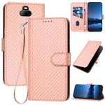 For Sony Xperia 20 / Xperia 8 YX0070 Carbon Fiber Buckle Leather Phone Case with Lanyard(Pink)