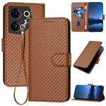 For Tecno Camon 20 Premier YX0070 Carbon Fiber Buckle Leather Phone Case with Lanyard(Coffee)