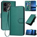 For Tecno Camon 20 Premier YX0070 Carbon Fiber Buckle Leather Phone Case with Lanyard(Dark Green)