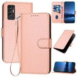 For Tecno Pova 2 YX0070 Carbon Fiber Buckle Leather Phone Case with Lanyard(Pink)