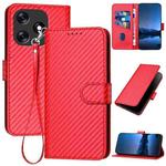 For Tecno Spark 10 4G YX0070 Carbon Fiber Buckle Leather Phone Case with Lanyard(Red)