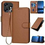 For Tecno Spark 10 4G YX0070 Carbon Fiber Buckle Leather Phone Case with Lanyard(Coffee)