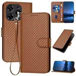 For Tecno Spark 10 Pro YX0070 Carbon Fiber Buckle Leather Phone Case with Lanyard(Coffee)