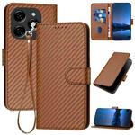 For Tecno Spark 20 YX0070 Carbon Fiber Buckle Leather Phone Case with Lanyard(Coffee)