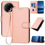 For Tecno Camon 30 Pro YX0070 Carbon Fiber Buckle Leather Phone Case with Lanyard(Pink)