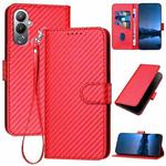 For Tecno Pova 4 YX0070 Carbon Fiber Buckle Leather Phone Case with Lanyard(Red)