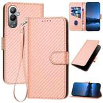 For Tecno Pova 4 YX0070 Carbon Fiber Buckle Leather Phone Case with Lanyard(Pink)