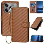 For Tecno Pova 6 Pro YX0070 Carbon Fiber Buckle Leather Phone Case with Lanyard(Coffee)