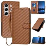 For Tecno Camon 40 4G YX0070 Carbon Fiber Buckle Leather Phone Case with Lanyard(Coffee)