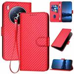 For Tecno Camon 40 Premier YX0070 Carbon Fiber Buckle Leather Phone Case with Lanyard(Red)