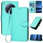 For Tecno Camon 40 Premier YX0070 Carbon Fiber Buckle Leather Phone Case with Lanyard(Light Blue)