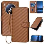 For Tecno Camon 40 Premier YX0070 Carbon Fiber Buckle Leather Phone Case with Lanyard(Coffee)