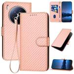 For Tecno Camon 40 Premier YX0070 Carbon Fiber Buckle Leather Phone Case with Lanyard(Pink)