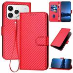 For Tecno Spark 40 4G YX0070 Carbon Fiber Buckle Leather Phone Case with Lanyard(Red)