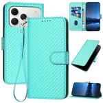For Tecno Spark 40 4G YX0070 Carbon Fiber Buckle Leather Phone Case with Lanyard(Light Blue)