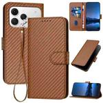 For Tecno Spark 40 4G YX0070 Carbon Fiber Buckle Leather Phone Case with Lanyard(Coffee)