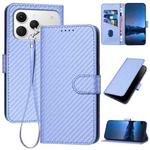 For Tecno Spark 40 4G YX0070 Carbon Fiber Buckle Leather Phone Case with Lanyard(Light Purple)