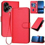 For Infinix Hot 30 YX0070 Carbon Fiber Buckle Leather Phone Case with Lanyard(Red)