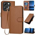 For Infinix Hot 40 / Hot 40 Pro 4G YX0070 Carbon Fiber Buckle Leather Phone Case with Lanyard(Coffee)