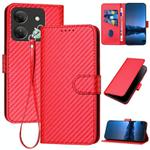 For Infinix Smart 7 HD YX0070 Carbon Fiber Buckle Leather Phone Case with Lanyard(Red)