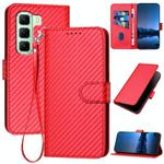 For Infinix Hot 50 5G YX0070 Carbon Fiber Buckle Leather Phone Case with Lanyard(Red)