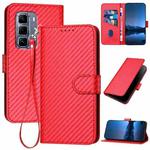 For Infinix Hot 50 Pro+ 4G YX0070 Carbon Fiber Buckle Leather Phone Case with Lanyard(Red)