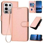 For Infinix Note 50 4G / Note 50 Pro 4G YX0070 Carbon Fiber Buckle Leather Phone Case with Lanyard(Pink)