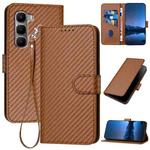For Infinix Hot 60 5G / Hot 60i 4G YX0070 Carbon Fiber Buckle Leather Phone Case with Lanyard(Coffee)