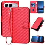 For Infinix Smart 10 Plus 4G YX0070 Carbon Fiber Buckle Leather Phone Case with Lanyard(Red)
