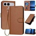 For Infinix Smart 10 Plus 4G YX0070 Carbon Fiber Buckle Leather Phone Case with Lanyard(Coffee)