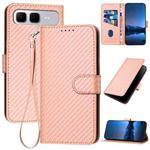 For Infinix Smart 10 Plus 4G YX0070 Carbon Fiber Buckle Leather Phone Case with Lanyard(Pink)