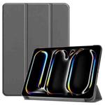 For iPad Pro 13 2024 Custer Pure Color 3-Fold Holder Smart Leather Tablet Case(Grey)