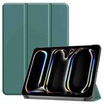 For iPad Pro 13 2024 Custer Pure Color 3-Fold Holder Smart Leather Tablet Case(Dark Green)