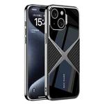 For iPhone 15 GKK Leather Electroplating Supersonic Speed Shockproof Phone Case(Carbon Fibre)