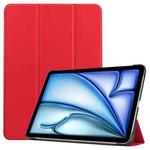 For iPad Air 11 2024 Custer Pure Color 3-Fold Holder Smart Leather Tablet Case(Red)