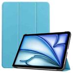 For iPad Air 11 2024 Custer Pure Color 3-Fold Holder Smart Leather Tablet Case(Sky Blue)