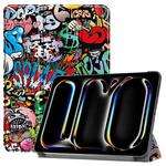 For iPad Pro 13 2024 Custer Painted 3-Fold Holder Smart Leather Tablet Case(Graffiti)