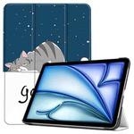 For iPad Air 13 2024 Custer Painted 3-Fold Holder Smart Leather Tablet Case(Lazy Cat)