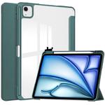 For iPad Air 13 2025 / 2024 Pure Color 3-fold Clear TPU Smart Leather Tablet Case(Dark Green)