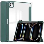 For iPad Pro 13 2024 Pure Color 3-fold Clear TPU Smart Leather Tablet Case(Dark Green)