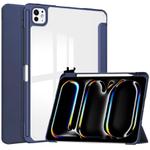 For iPad Pro 13 2024 Pure Color 3-fold Clear TPU Smart Leather Tablet Case(Dark Blue)