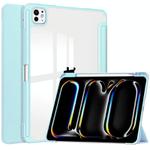 For iPad Pro 13 2024 Pure Color 3-fold Clear TPU Smart Leather Tablet Case(Sky Blue)