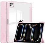 For iPad Pro 13 2024 Pure Color 3-fold Clear TPU Smart Leather Tablet Case(Pink)
