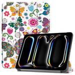 For iPad Pro 11 2024 Custer Painted 3-Fold Holder Smart Leather Tablet Case(Color Butterfly)