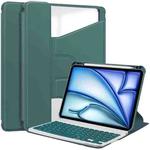 For iPad Air 13 2024 Transparent Rotation Smart Leather Tablet Case with Keyboard(Dark Green)