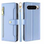 For Google Pixel 9 Sheep Texture Cross-body Zipper Wallet Leather Phone Case(Blue)