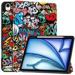 For iPad Air 13 2024 / 2025 Custer Painted 3-Fold Holder Smart Leather Tablet Case with Pen Tray(Graffiti)